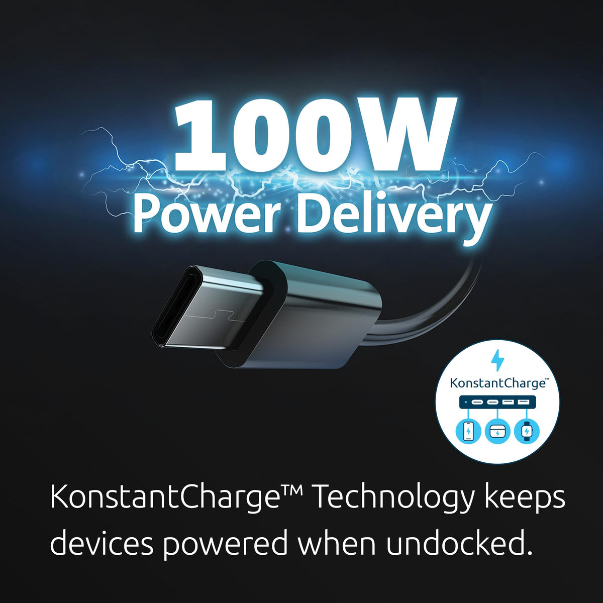 Kensington SD4760P 100W PD charging highlight while powering a laptop.