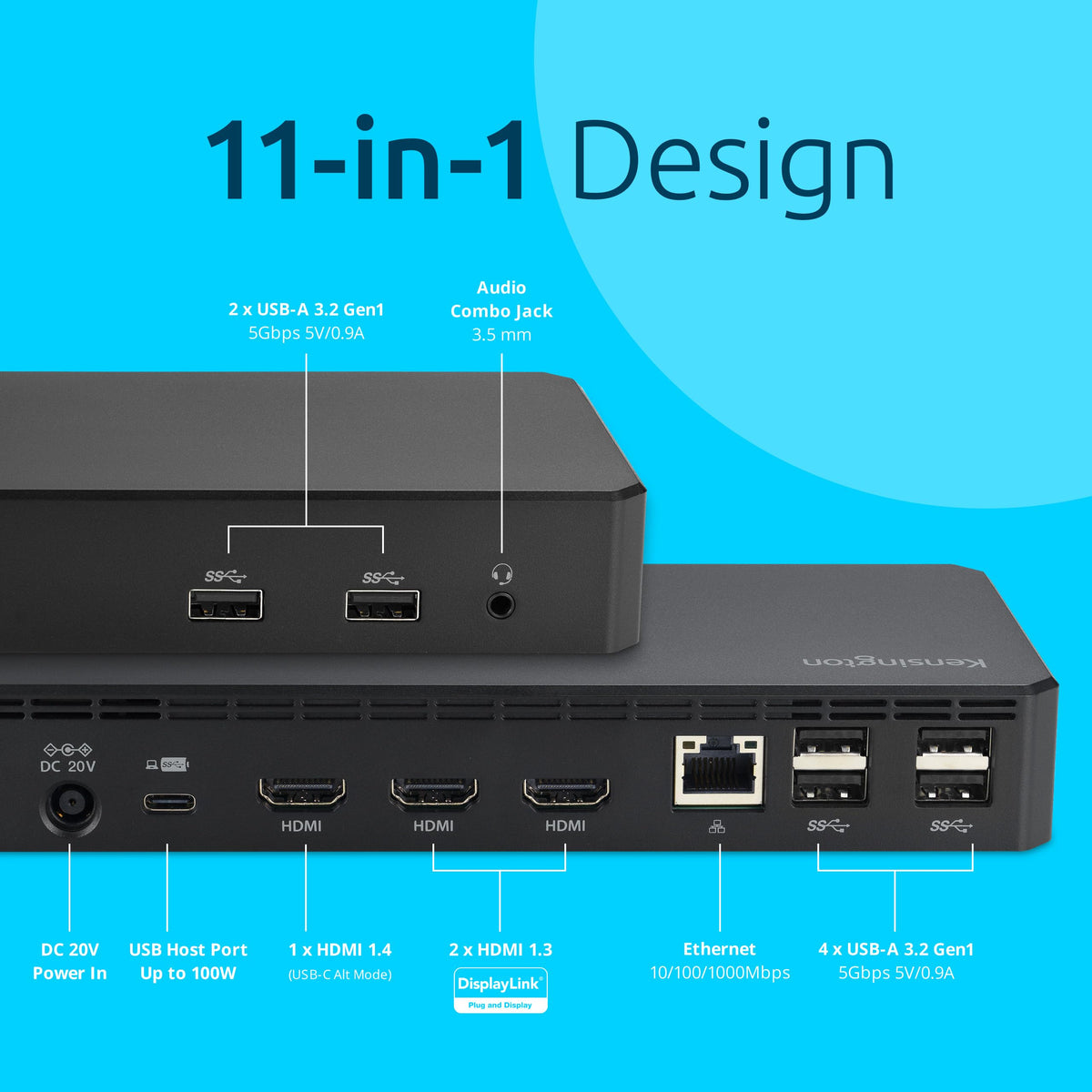 Kensington SD4760P Ethernet port back view for reliable wired connectivity.