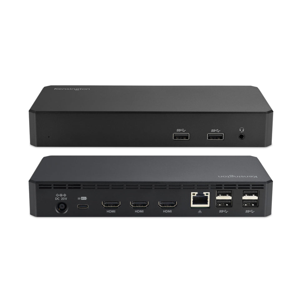 Kensington SD4760P triple-monitor dock front view enables seamless multi-display setup.