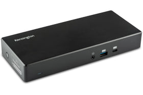 Kensington SD4780P dual-4K docking ports in use for a multi-monitor setup.