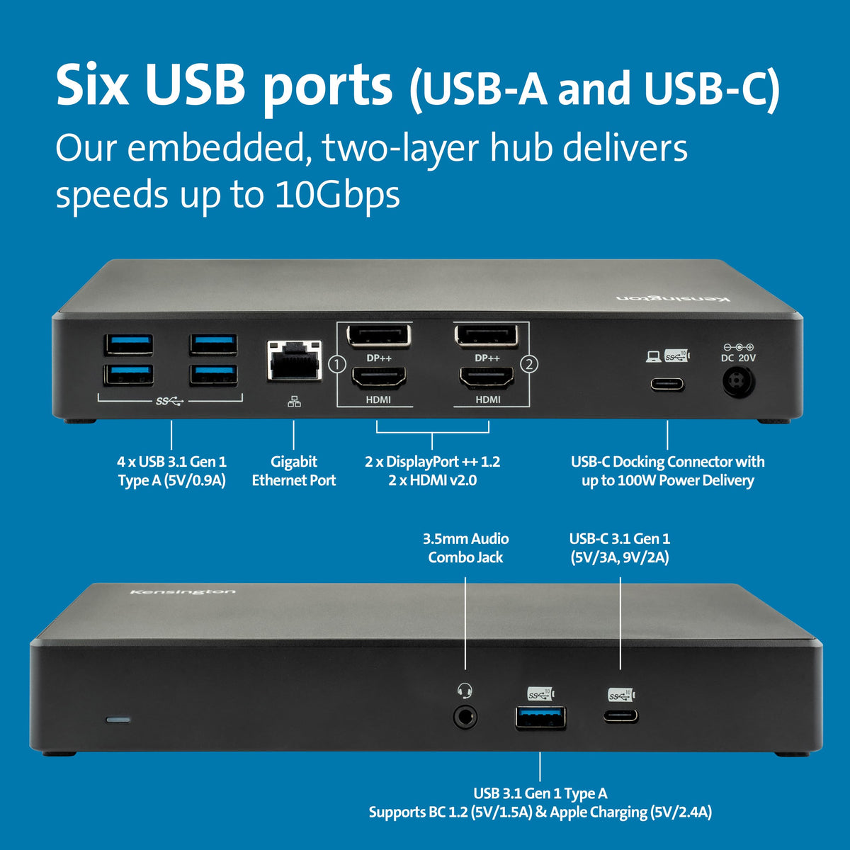 Kensington SD4780P USB-C cable included for quick dock-to-laptop connection.