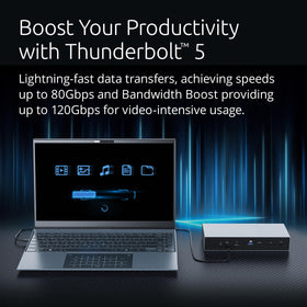 Kensington SD5000T5 dock back ports image shows Thunderbolt and USB connections for expandability