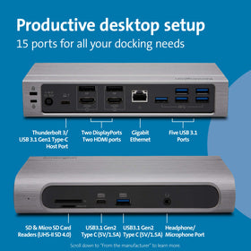 Kensington SD5600T port panel with USB, HDMI, and DP options