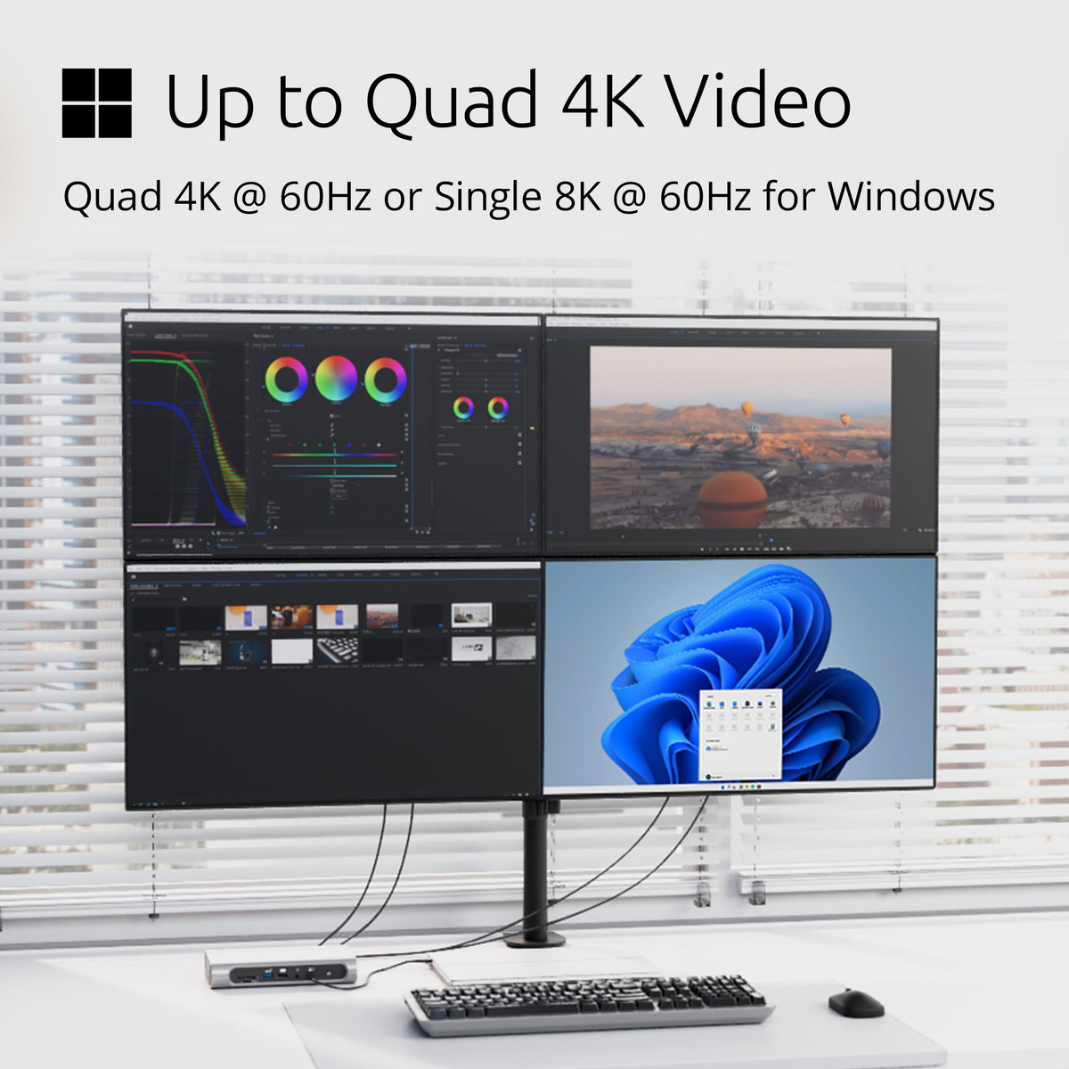 Kensington SD5800T quad 4K monitor setup supports immersive productivity.