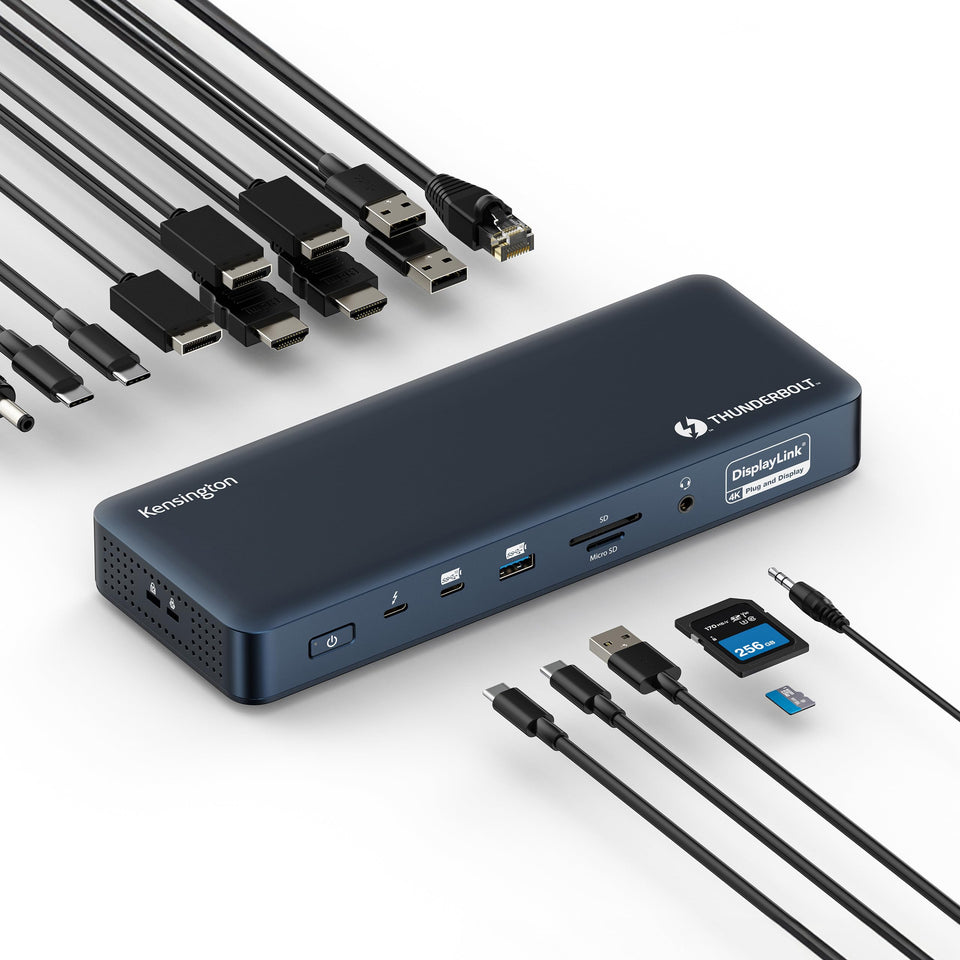 Kensington SD5900T dock front view highlights quad 4K capability for MacBook