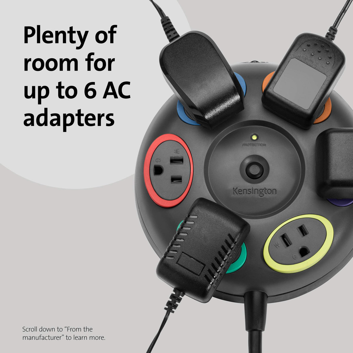 Kensington SmartSockets close-up of color-coded outlet ring for quick device identification