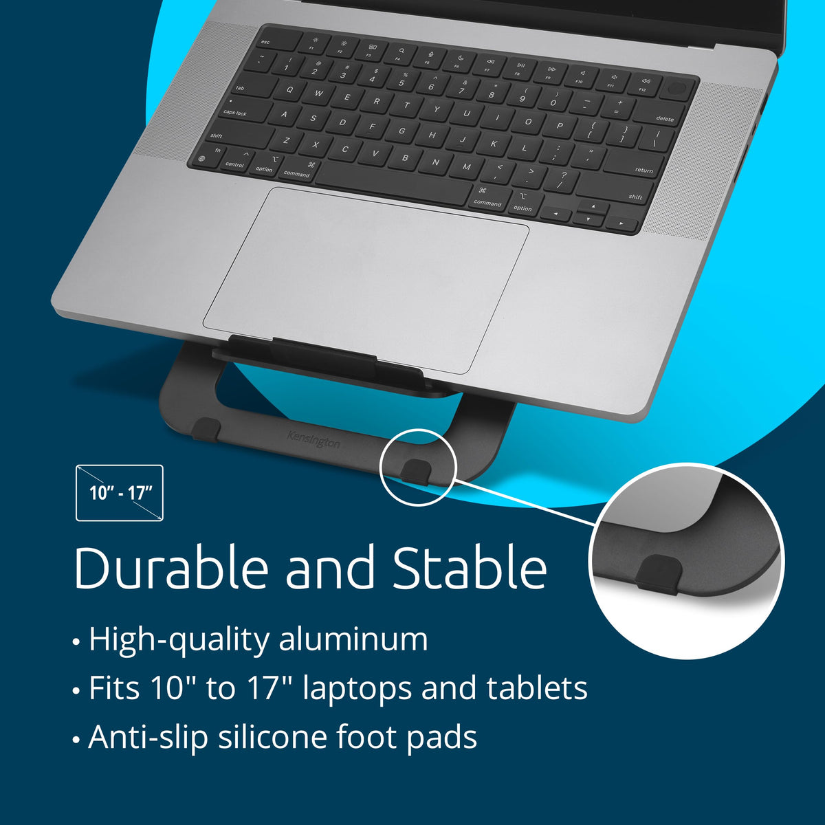 Kensington stand close-up of anti-slip silicone pad protecting device