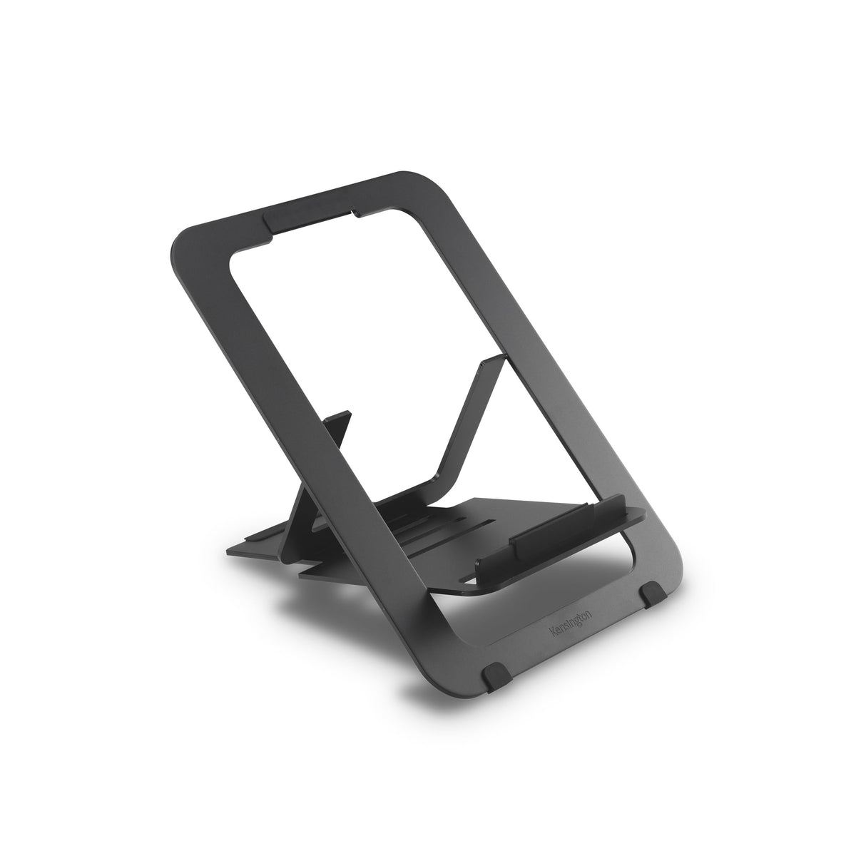Kensington stand front view showing stable aluminum frame and ergonomic lift