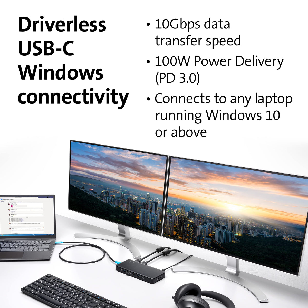 Kensington dock ports layout highlights versatility for peripherals and fast data transfer.