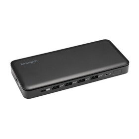 Kensington triple-display USB-C dock front view showing 3 video outputs and 100W charging.