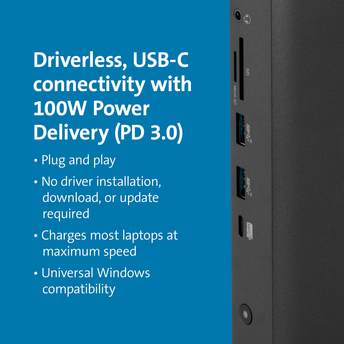 Kensington USB-C dock delivers 4K video output across three screens for immersive productivity.