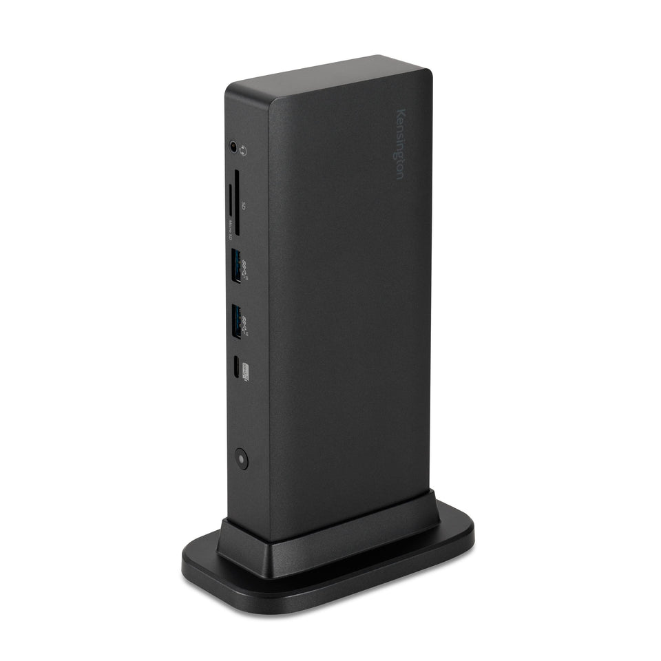 Kensington triple-display USB-C dock set up for Dell enhances multitasking and workspace organization.