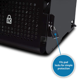 Kensington Universal AC Lock & Charge Station door open showing built-in security slot for locking