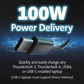 Kensington USB-C cable connected to laptop enables driverless setup and reliable power delivery.