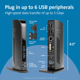 Kensington USB 3.0 dock ports overview enabling quick connection of peripherals.