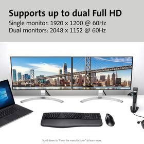 Kensington USB 3.0 dock video output for dual monitor setup.
