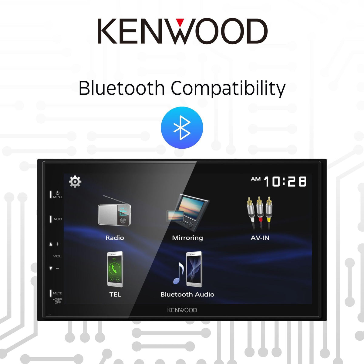 Kenwood DMX129BT rear view camera input with parking guidelines.