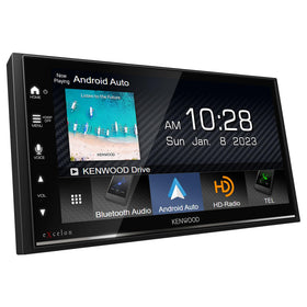 Kenwood DMX709S display highlights the 6.8-inch touch screen for easy navigation