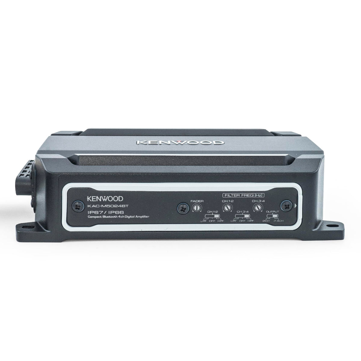 Kenwood KAC-M5024BT Bluetooth streaming with waterproof remote control.