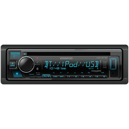 Kenwood KDC-BT35 front panel display shows track info for easy navigation.
