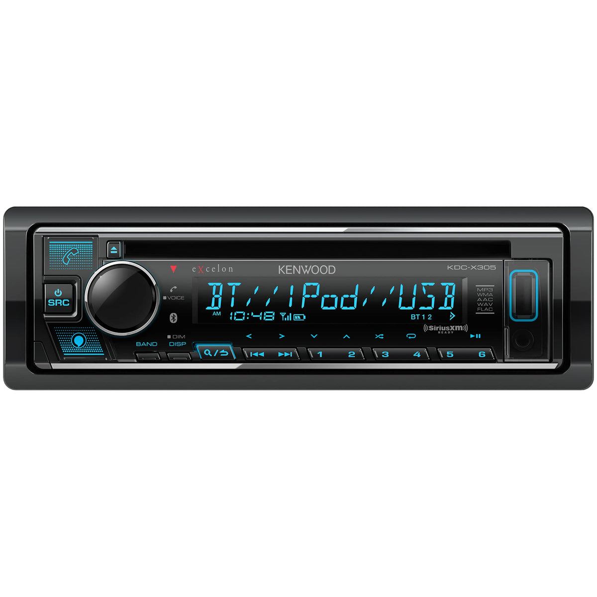 Kenwood KDC-X305 front view with variable color illumination for dash styling