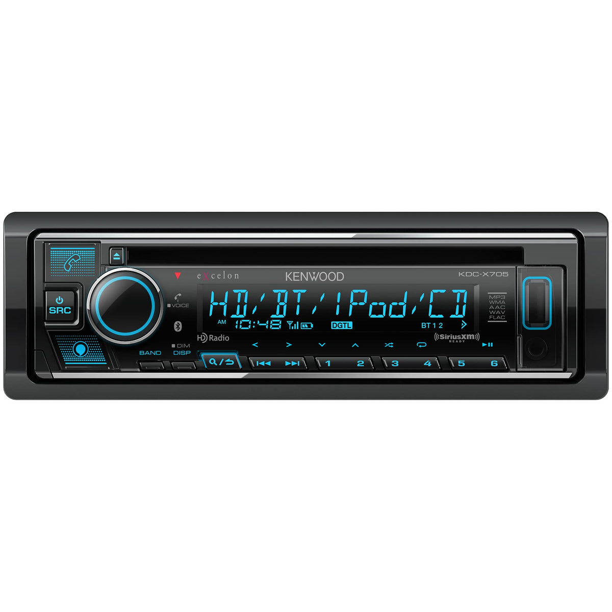 Kenwood KDC-X705 front panel with easy access controls for driving.