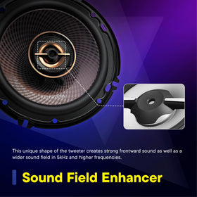 Kenwood KFC-653 balanced dome tweeter delivers crisp highs for vocal clarity.
