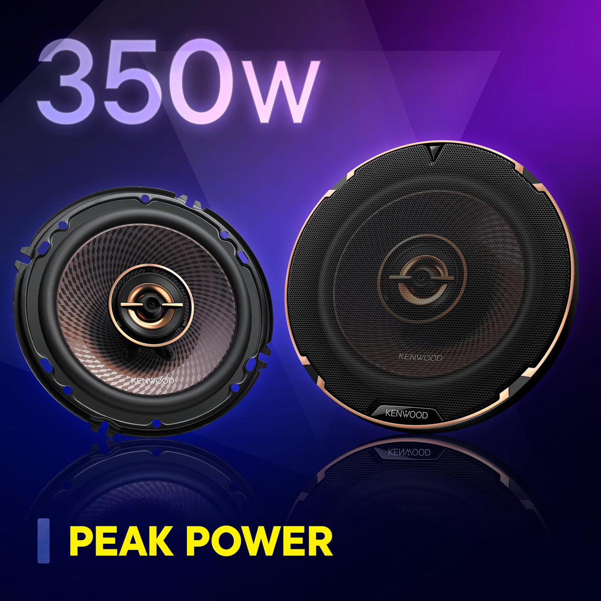Kenwood KFC-653 diamond-pattern woofer enhances durability and reduces distortion.