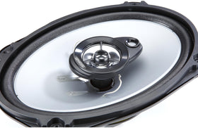 Kenwood KFC-6966S back panel with mounting depth and impedance.