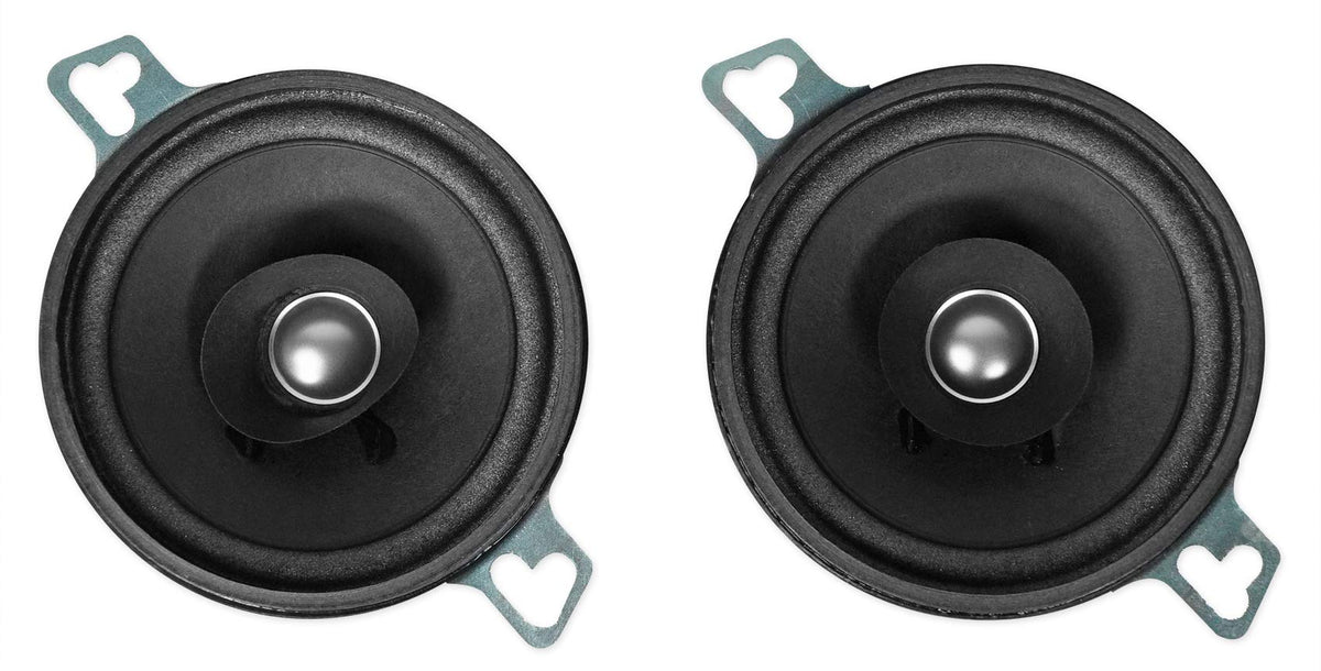 Kenwood KFC835C front view highlighting a compact 3.5-inch round speaker for crisp car audio.