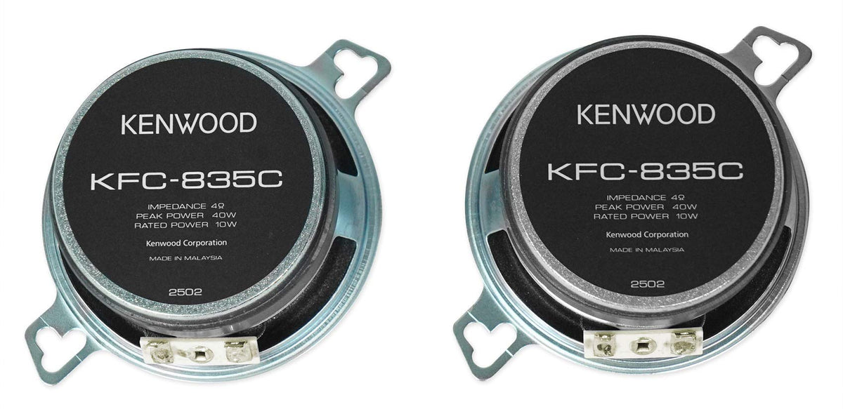 Kenwood KFC835C frequency response chart illustrates 96 Hz to 20 kHz range.