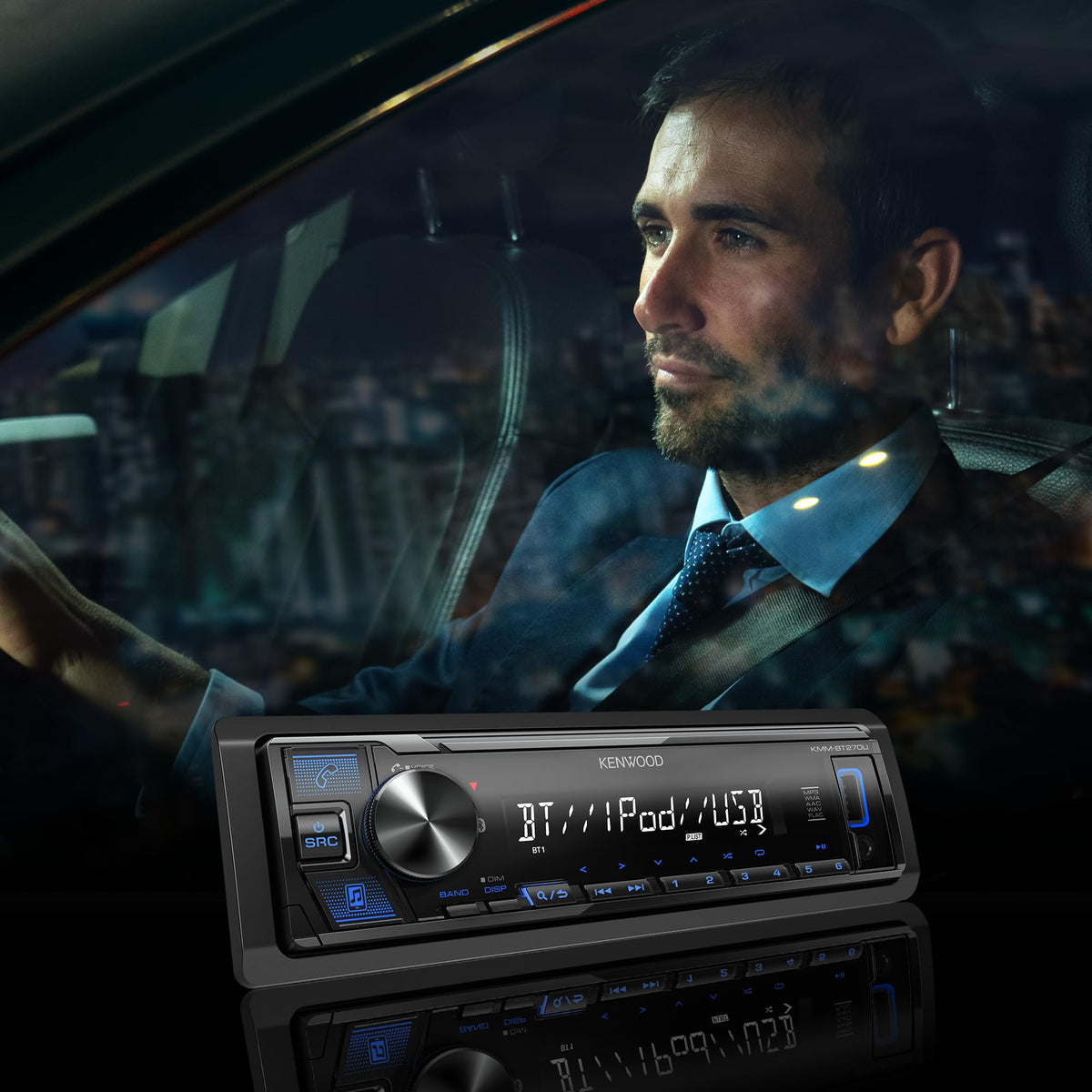 Kenwood KMM-BT270U AM/FM tuner with digital display for clear reception