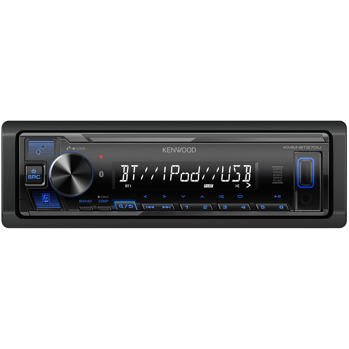 Kenwood KMM-BT270U front panel with high-contrast LCD for easy visibility