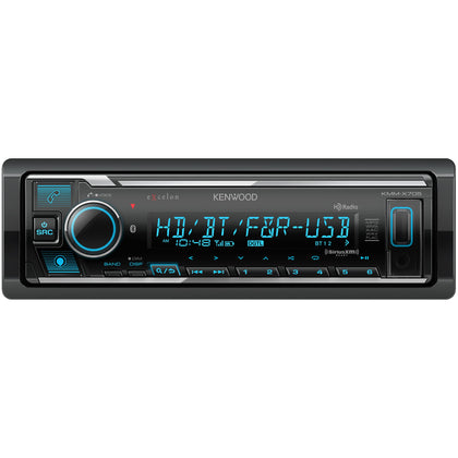Kenwood KMM-X705 Excelon front display with variable color lighting for easy, stylish control.