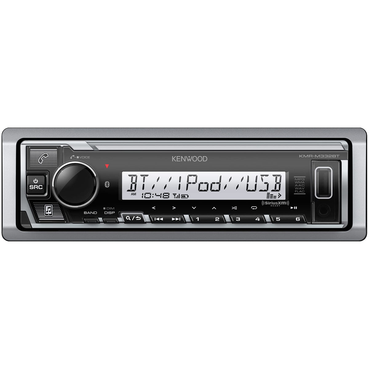 Kenwood KMR-M332BT with Bluetooth connectivity for hands-free calls and wireless music.