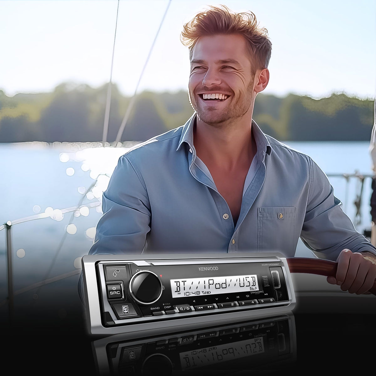 Kenwood KMR-M332BT color-changing display for customized illumination.