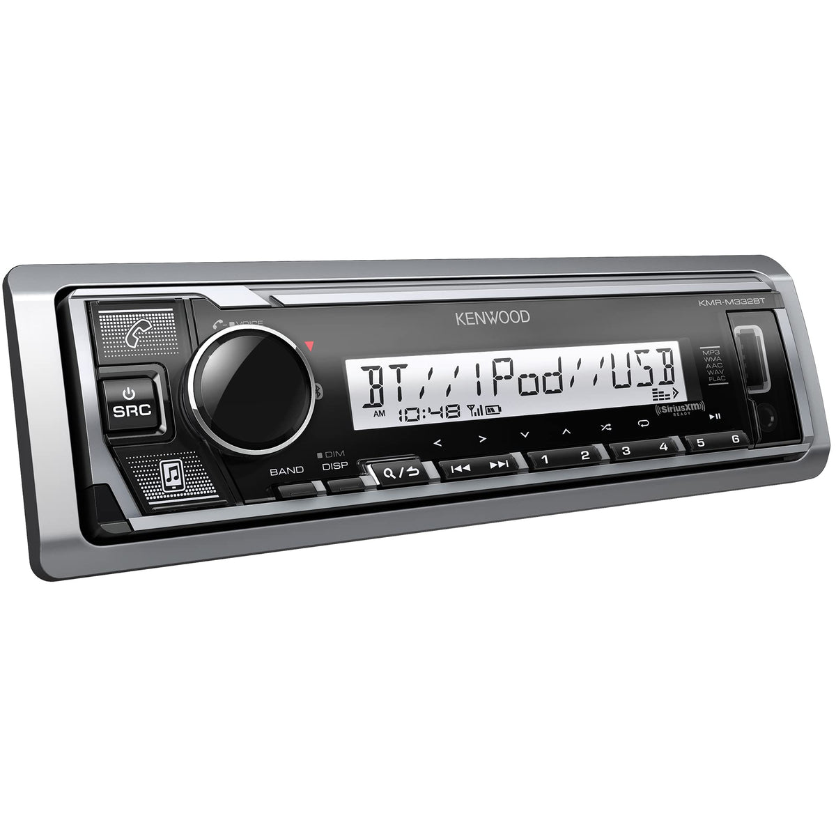 Kenwood KMR-M332BT USB MP3 port for portable music and FLAC playback.