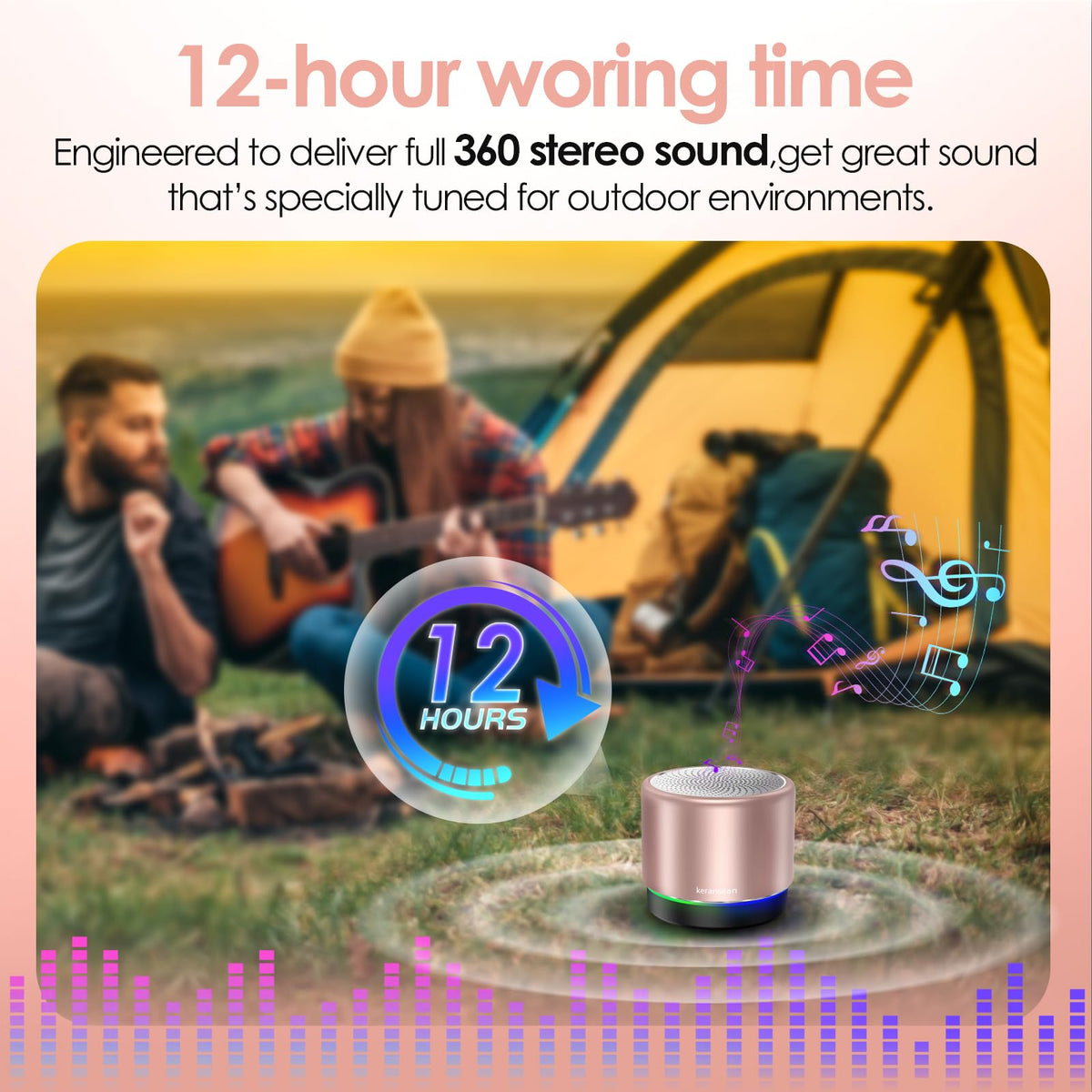 Keransean pink speaker offering up to 12 hours of playback on a single charge