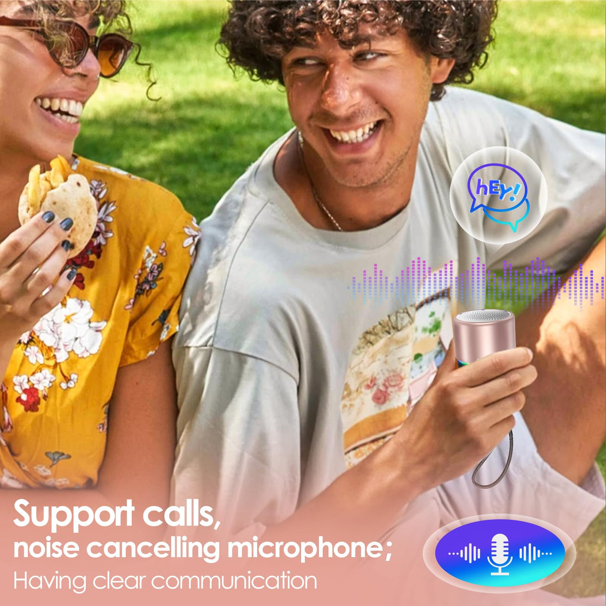 Built-in microphone on Keransean pink mini speaker for clear hands-free calls