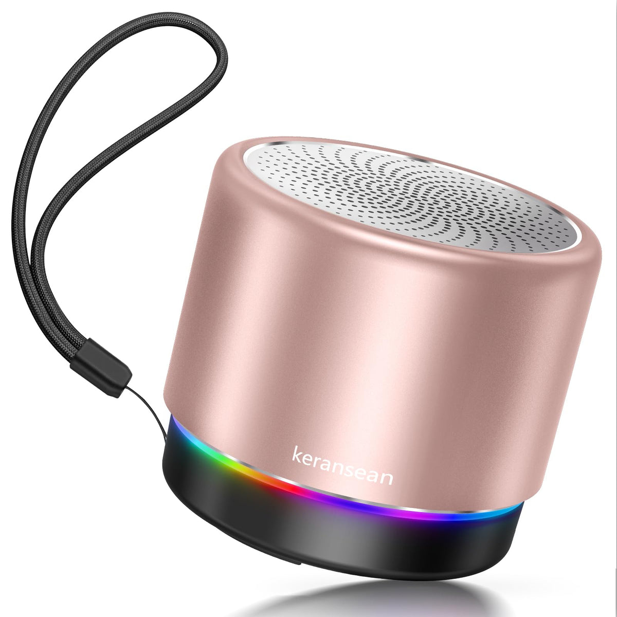 Keransean pink portable Bluetooth speaker with a metal shell designed for durable travel audio