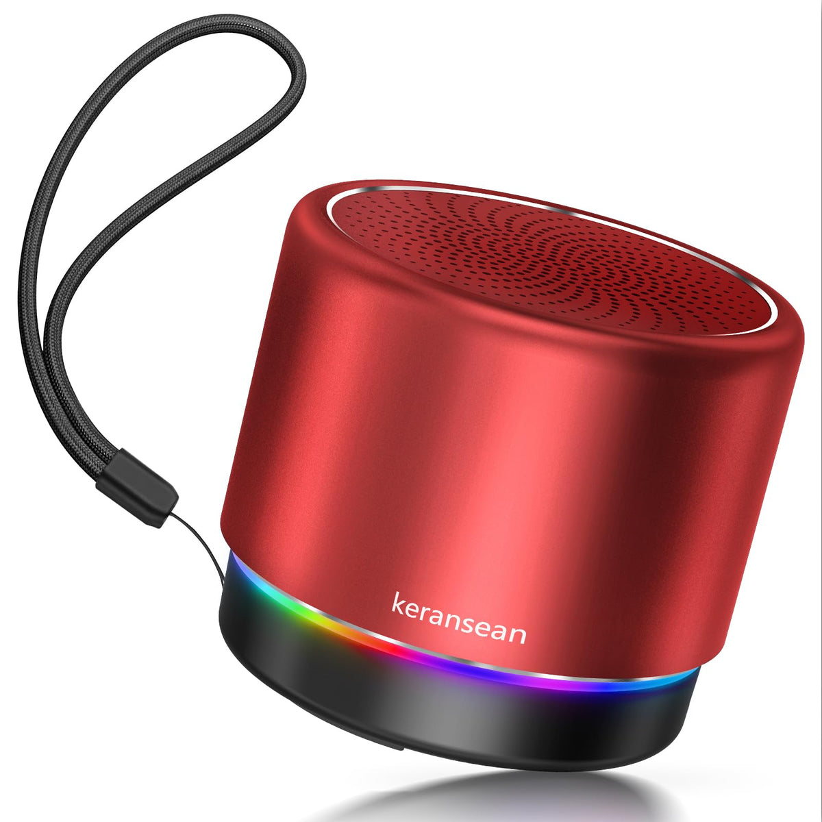 Keransean red Bluetooth speaker with a metal cover for durable on-the-go sound.