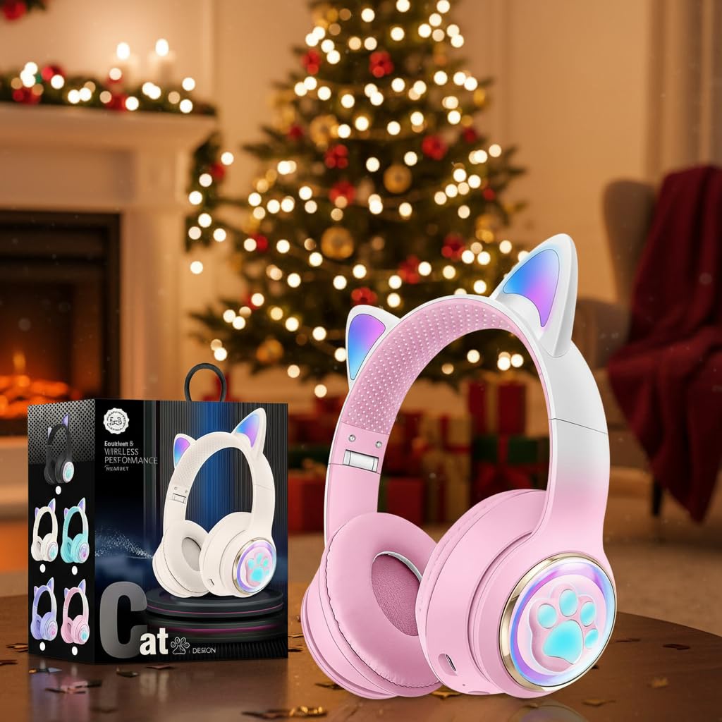 KERHAND front view of pink headphones showing playful design and gift-ready appeal