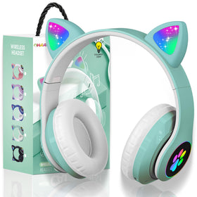 KERHAND kid-friendly cat-ear headphones in green with comfortable fit for kids.