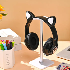 KERHAND kids cat-ear headphones folded for compact travel and easy storage.