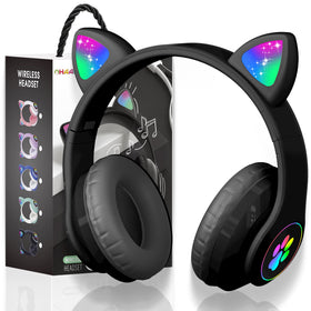 KERHAND cat-ear headphones with LED front view, safe listening and playful style.