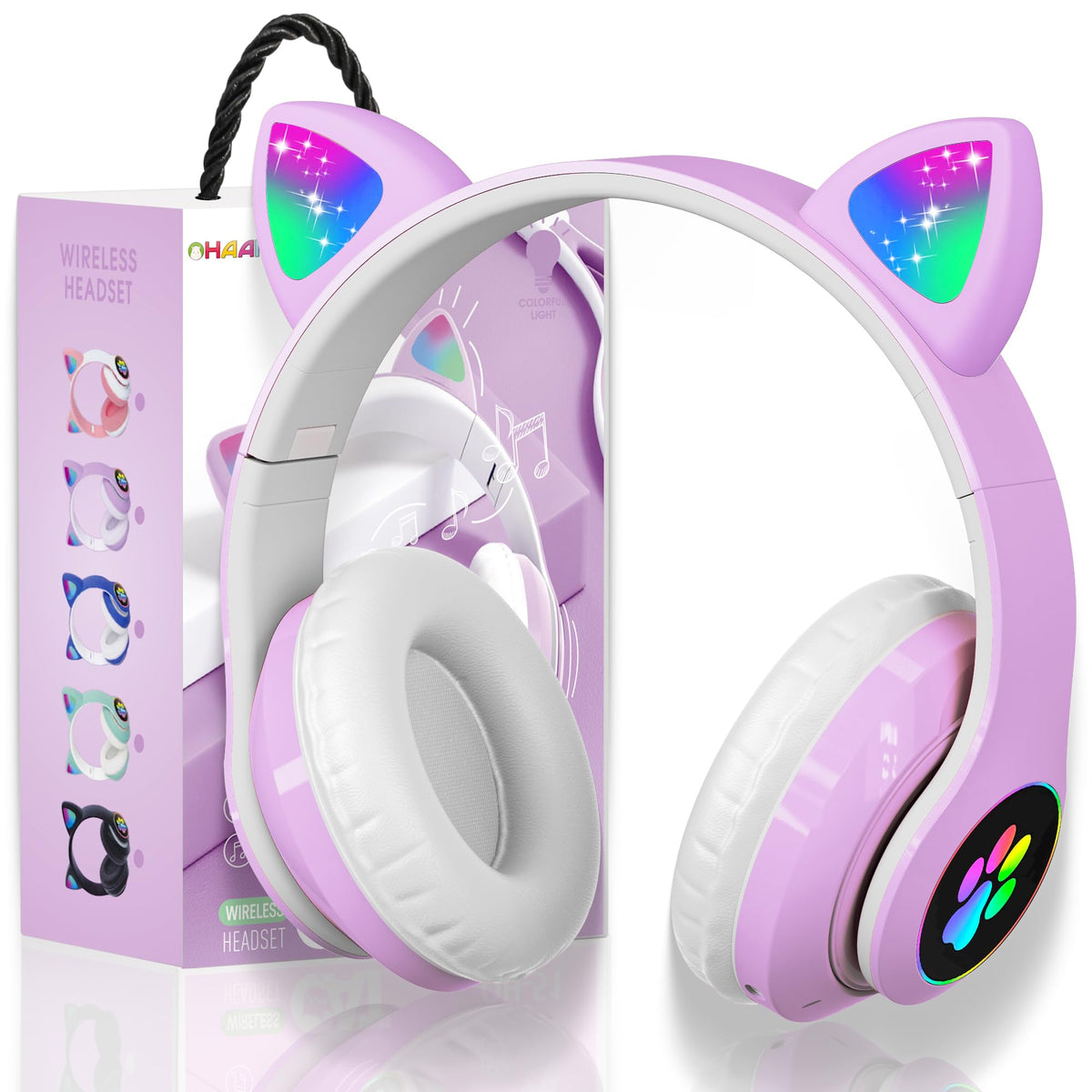 KERHAND kids headphones with foldable cat ears for travel and storage