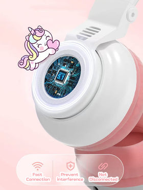 KERHAND Bluetooth 5.0 wireless unicorn headphones for stable streaming with devices.