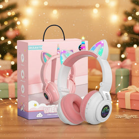 KERHAND Unicorn headphones with cat-ear LED lights for playful listening and night visibility.