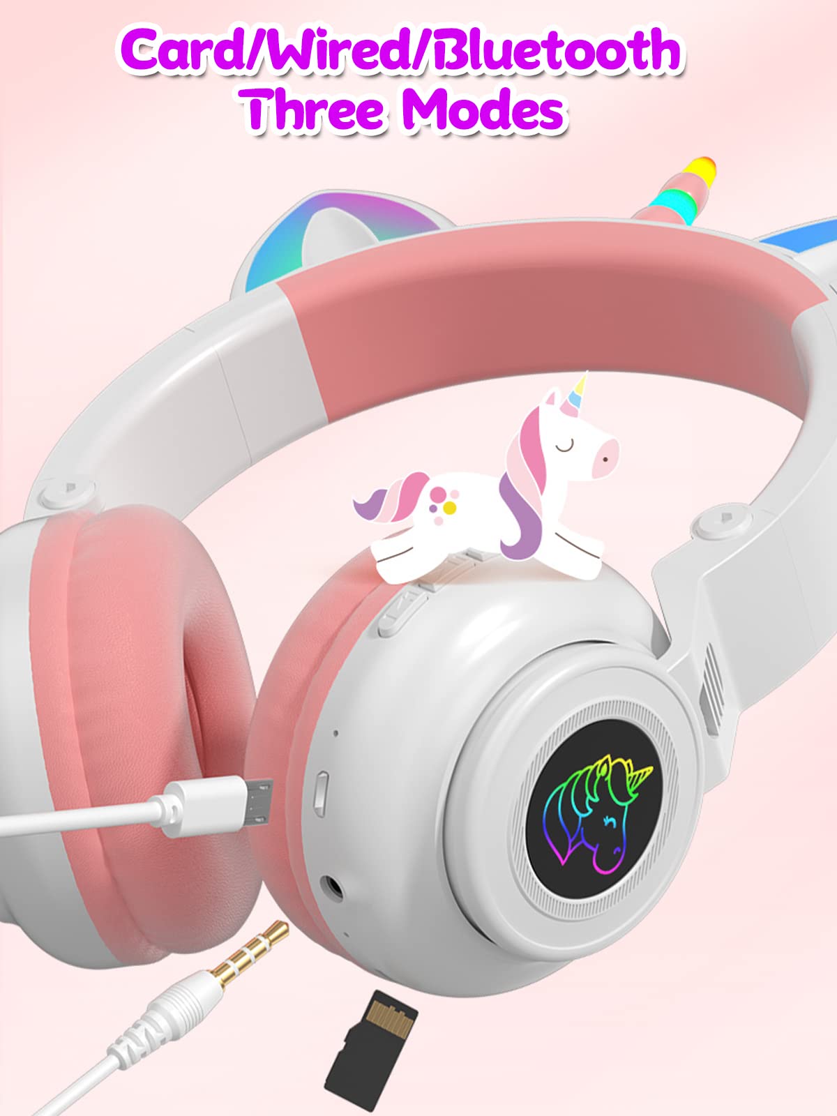 KERHAND Unicorn headphones in folded compact design ideal for travel and school use.