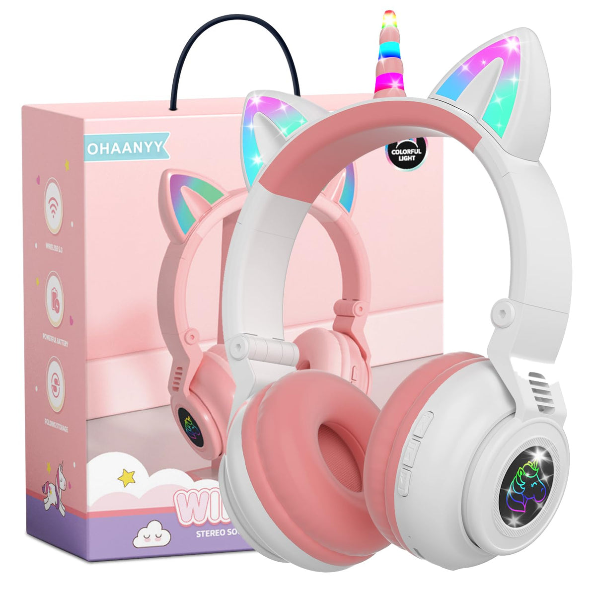 KERHAND Unicorn headphones gift-ready packaging for birthdays or holidays.